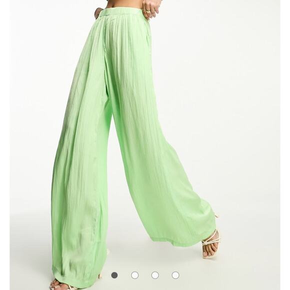 Asos NA-KD x Phiaka wide leg flowy pants in green crinkle wide leg pull on NEW S - Picture 11 of 11